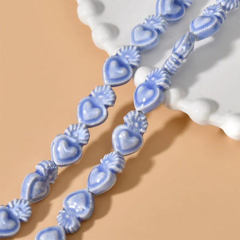 Ceramic love heart beads in assorted colours, 10x15mm size with straight 1.7mm hole