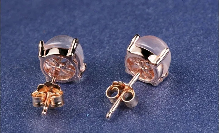 Women's rose gold drop shape stud earrings with crystal inlay Korean style