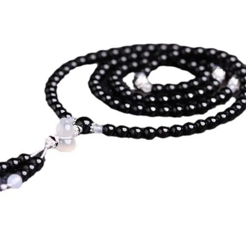 Natural black agate 108 beads bracelet unisex fashion OL style geometric shape numbers element