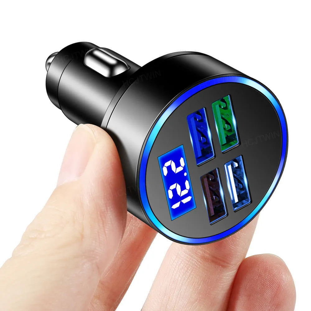Black multi-port car charger for 12-24V vehicles with 3100mA output capacity