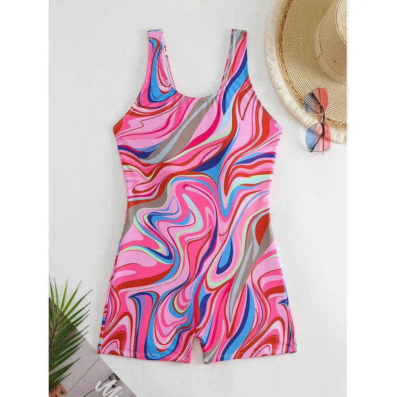 Printed high waist backless one-piece swimsuit for women in polyester fabric
