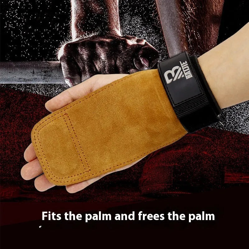 Pair of brown wrist protector grip strength bands for universal fitness and pull-up bar support