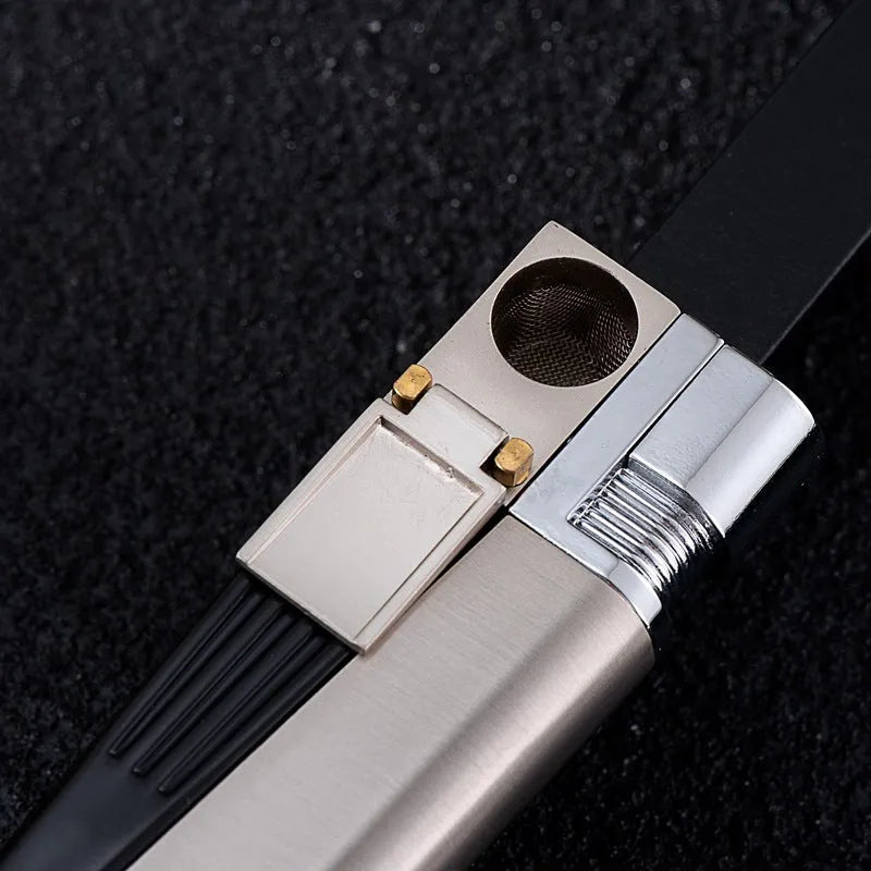 Pipe lighter 2-in-1 foldable metal butane lighter with square cover, zinc alloy and ABS construction