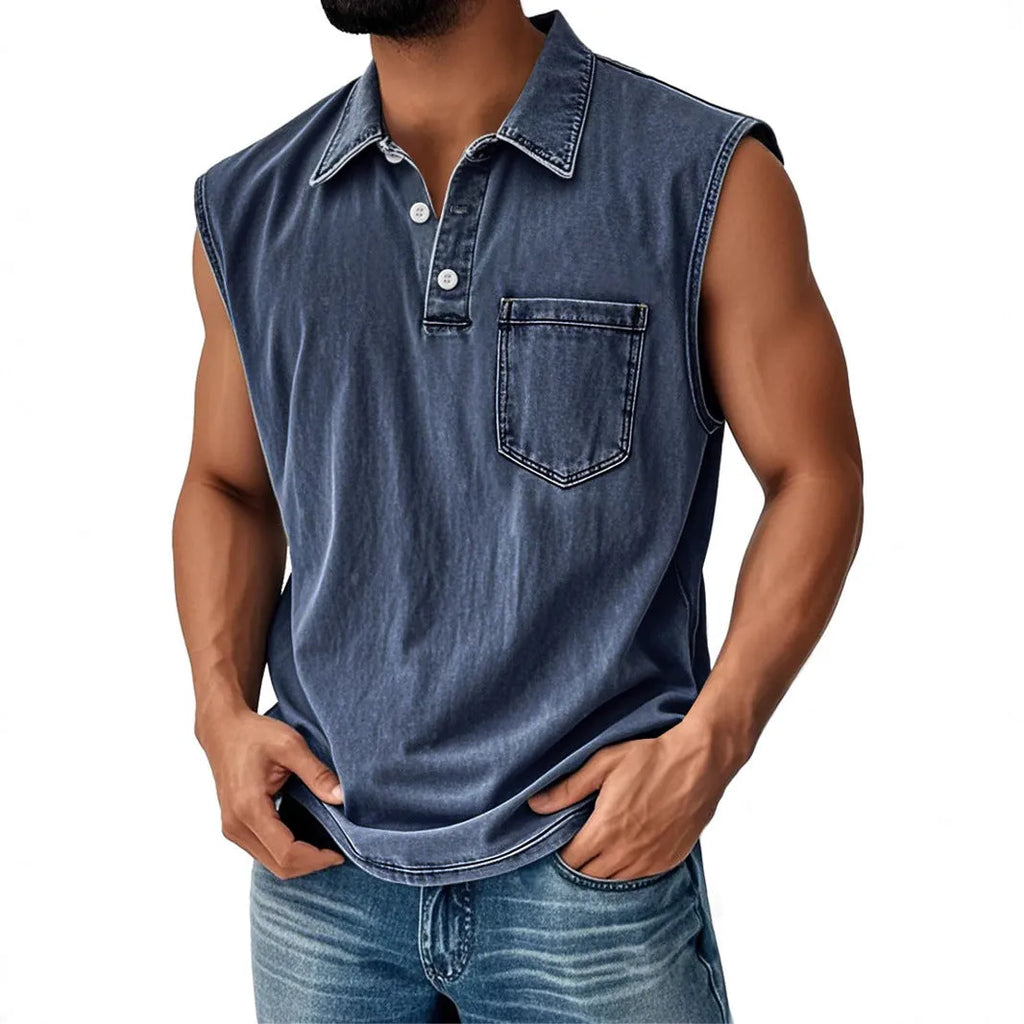 3D digital print men's loose fit button polo shirt short sleeve in polyester fibre, front view