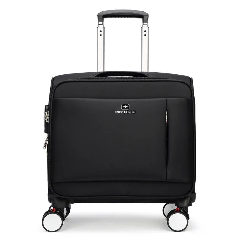 Black 18-inch Oxford cloth carry-on luggage with universal wheels and retractable handle