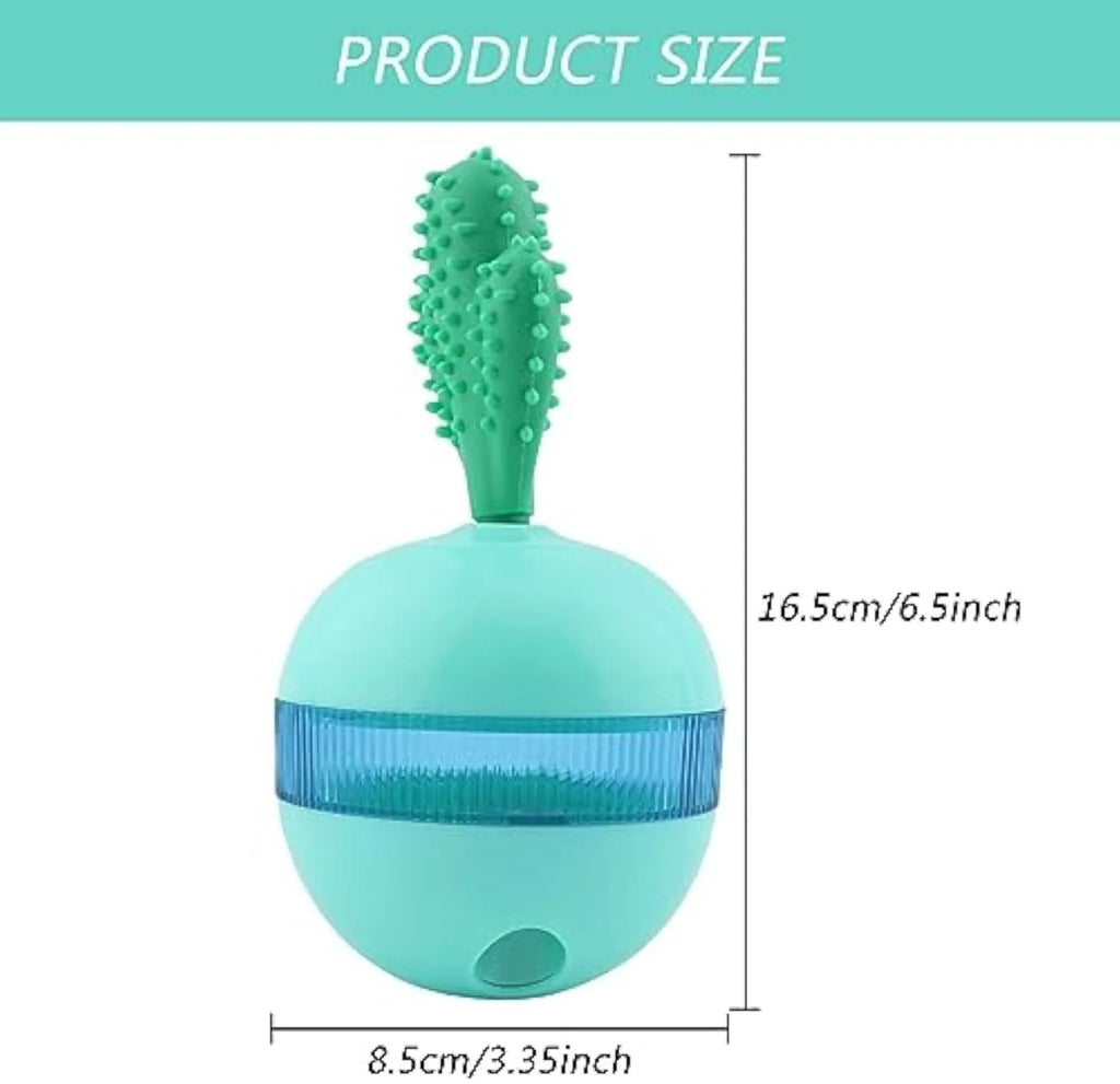 Blue interactive dog treat dispensing tumbler ball with small holes for medium large dogs