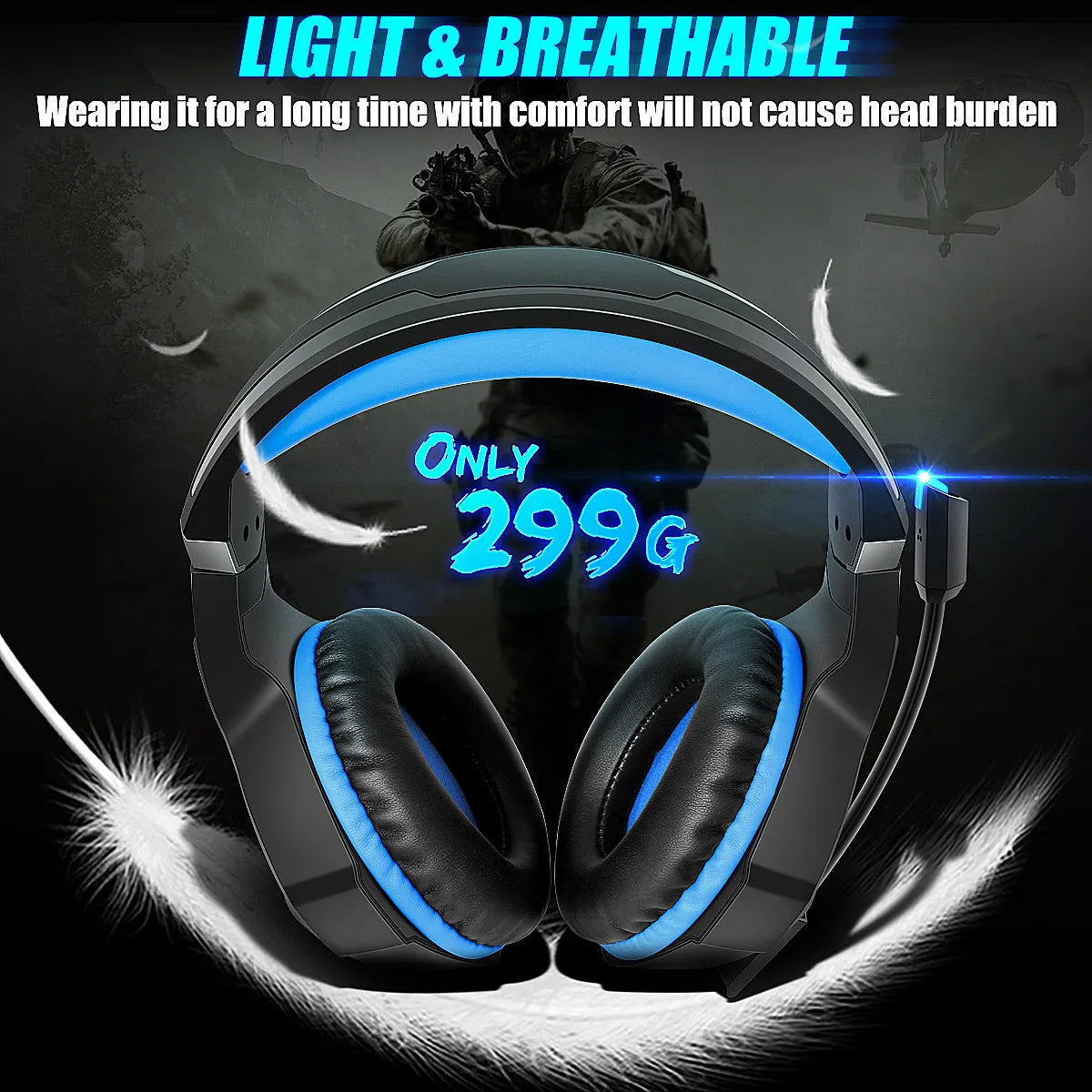 Thunder Wear luminous gaming headset with microphone, black blue colour with LED lights