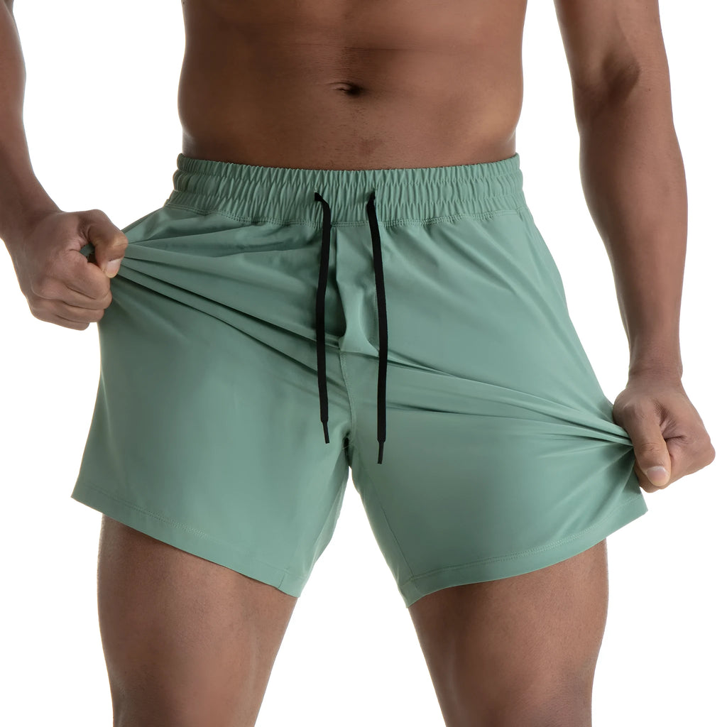 Men's exercise mesh stitching casual quick-drying shorts in black, red, and blue, for running and gym
