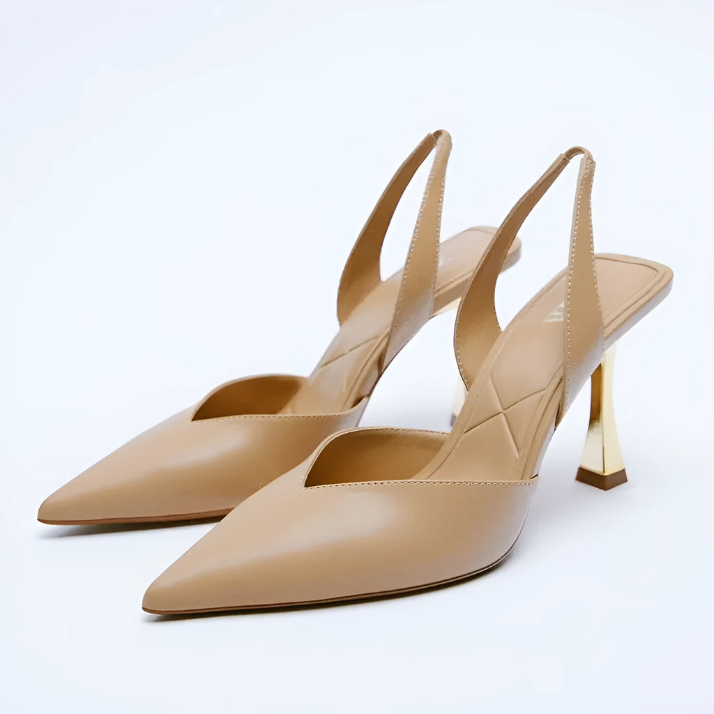 Korean-style pointed patent leather high heels for women in apricot colour with shallow mouth cut design
