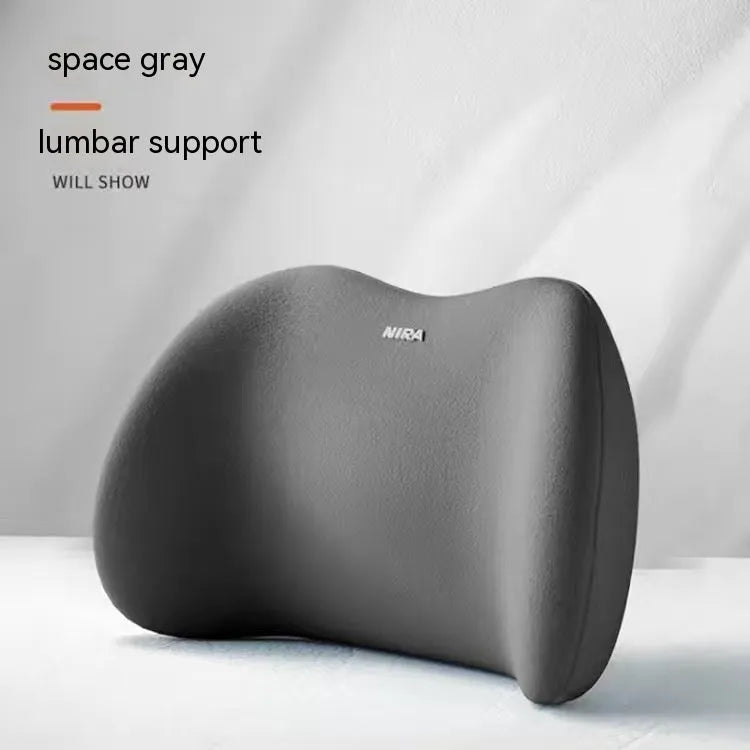 Car headrest and lumbar support pillow set with memory foam and milk silk cover in black