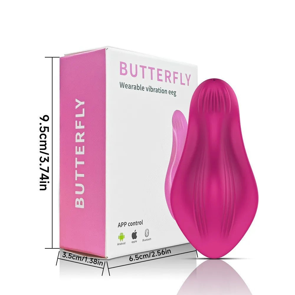Rose red wearable female vibrator with butterfly design and app remote control