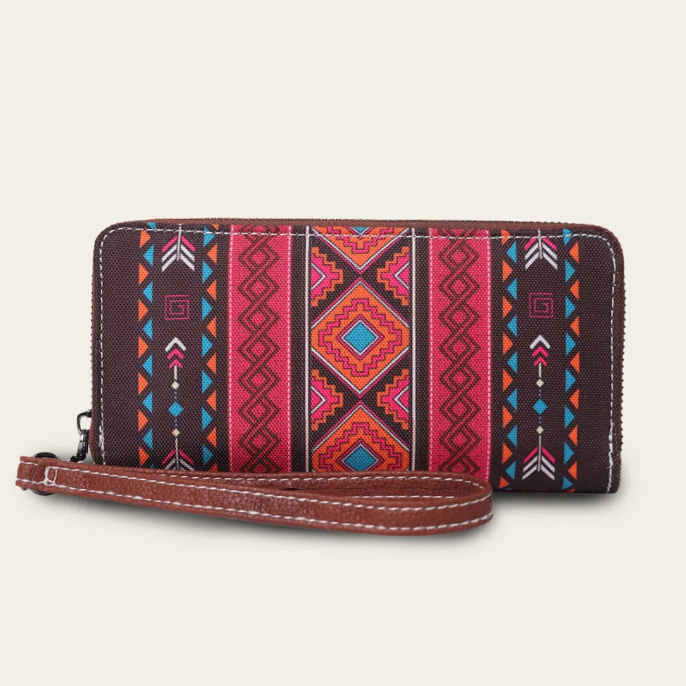 Bohemian striped canvas RFID wallet with anti-theft function measuring 20x10x2cm