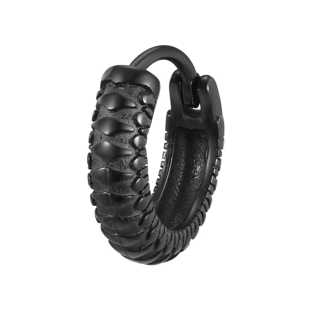 A pair of stainless steel snake pattern earrings in black or gold hip hop style.