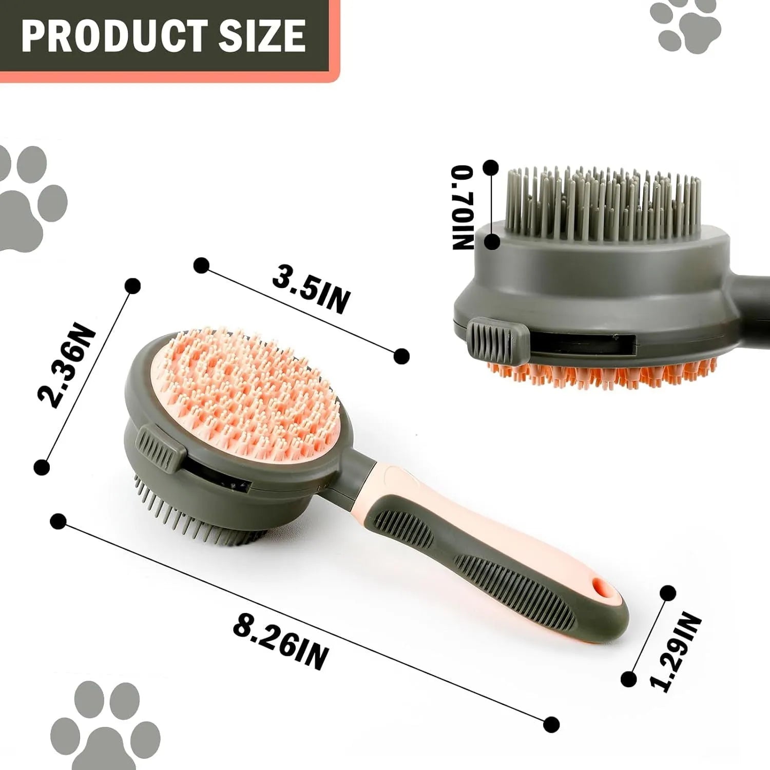 Green and pink double sided cat brush with flea comb and hair release button