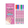 Set of five nail art graffiti pens in red, blue, powder, violet, and green on a white background