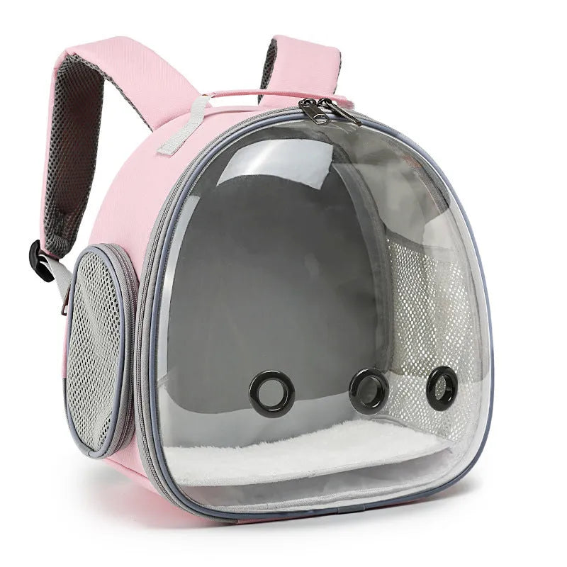 Transparent pet backpack carrier with bubble window for small animals like hamsters and guinea pigs, black colour