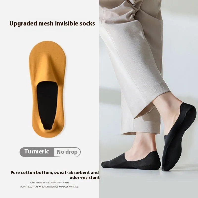 Men's cotton invisible socks in solid colour, sweat-absorbent non-slip boat socks free size 39-45