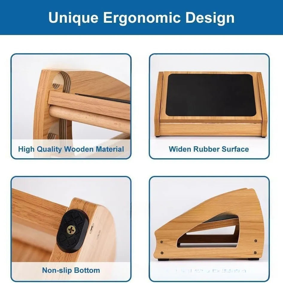 Natural wood colour solid bamboo office desk footstool for adult ergonomic support
