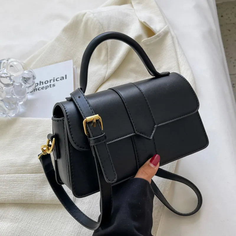 Women's PU leather messenger bag with horizontal square design measuring 22cm wide