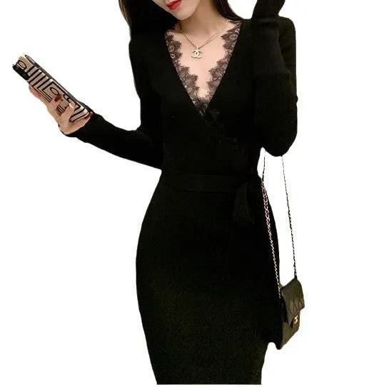 Black women's slim fit princess dress skirt made from polyester, shown on a model.