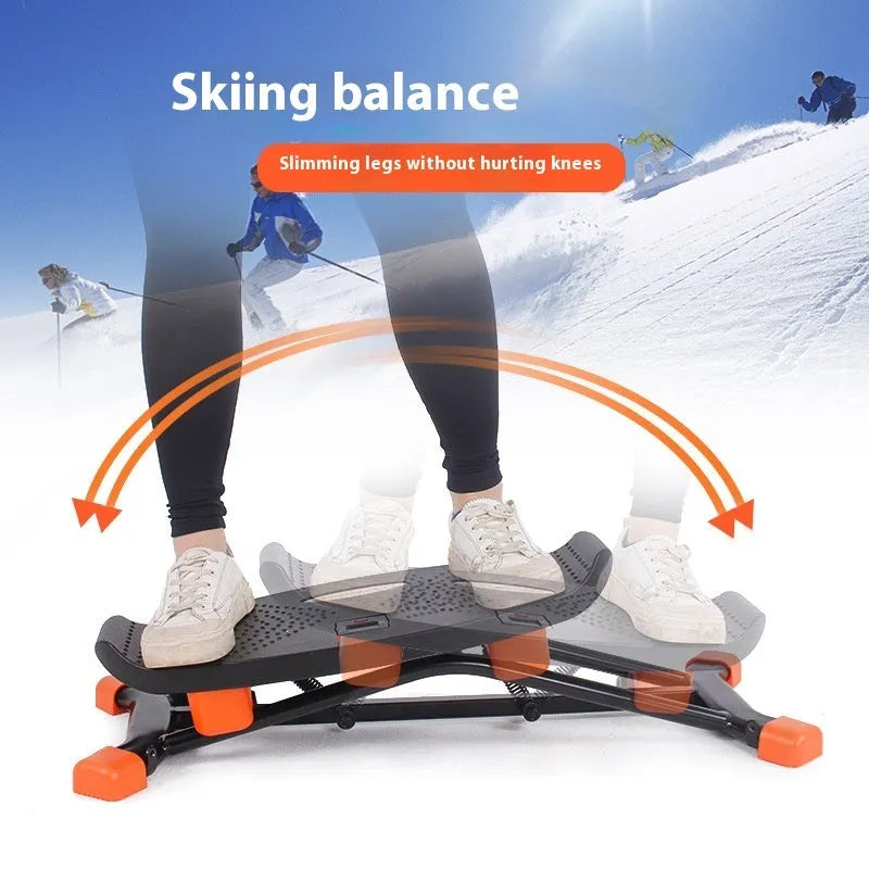 Black mini fitness skiing machine JS101A with elastic hand straps for home workouts.