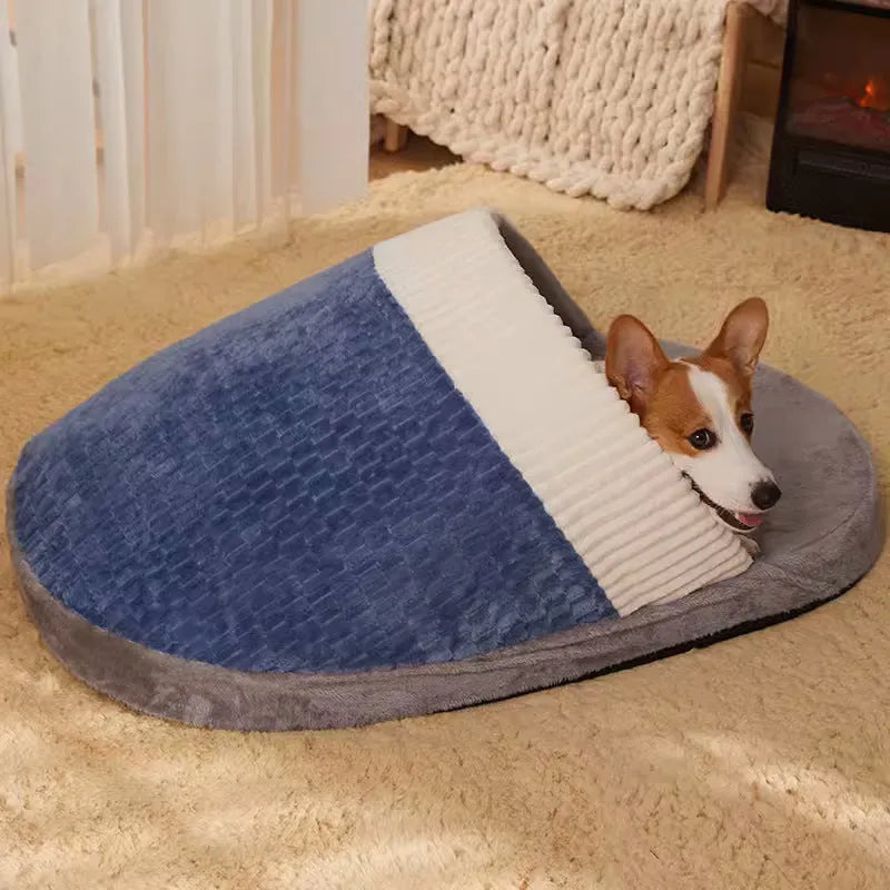 Blue dog nest sleeping bag with removable inner pad for small and medium dogs