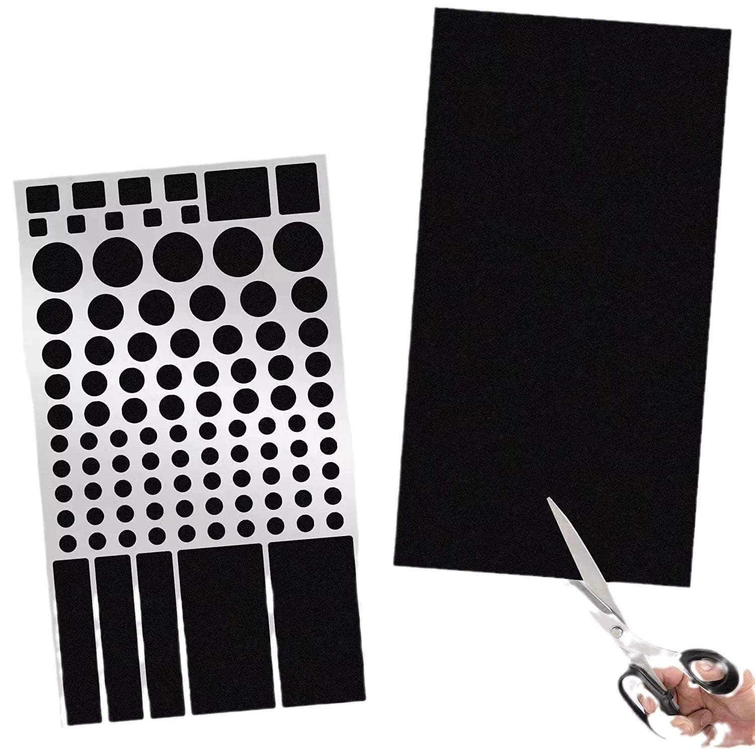 Black self-adhesive air conditioning light shading patch sticker on a white AC panel covering an LED display