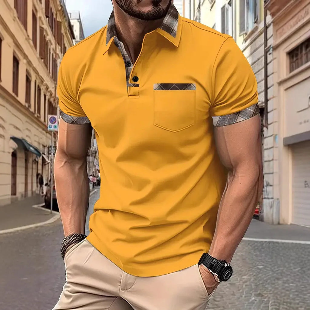 Men's plaid colourblock short sleeve t-shirt in loose fit available in multiple colours