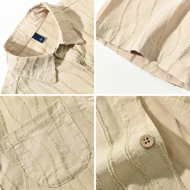 Men's pure cotton short sleeve casual shirt in loose fit Japanese style