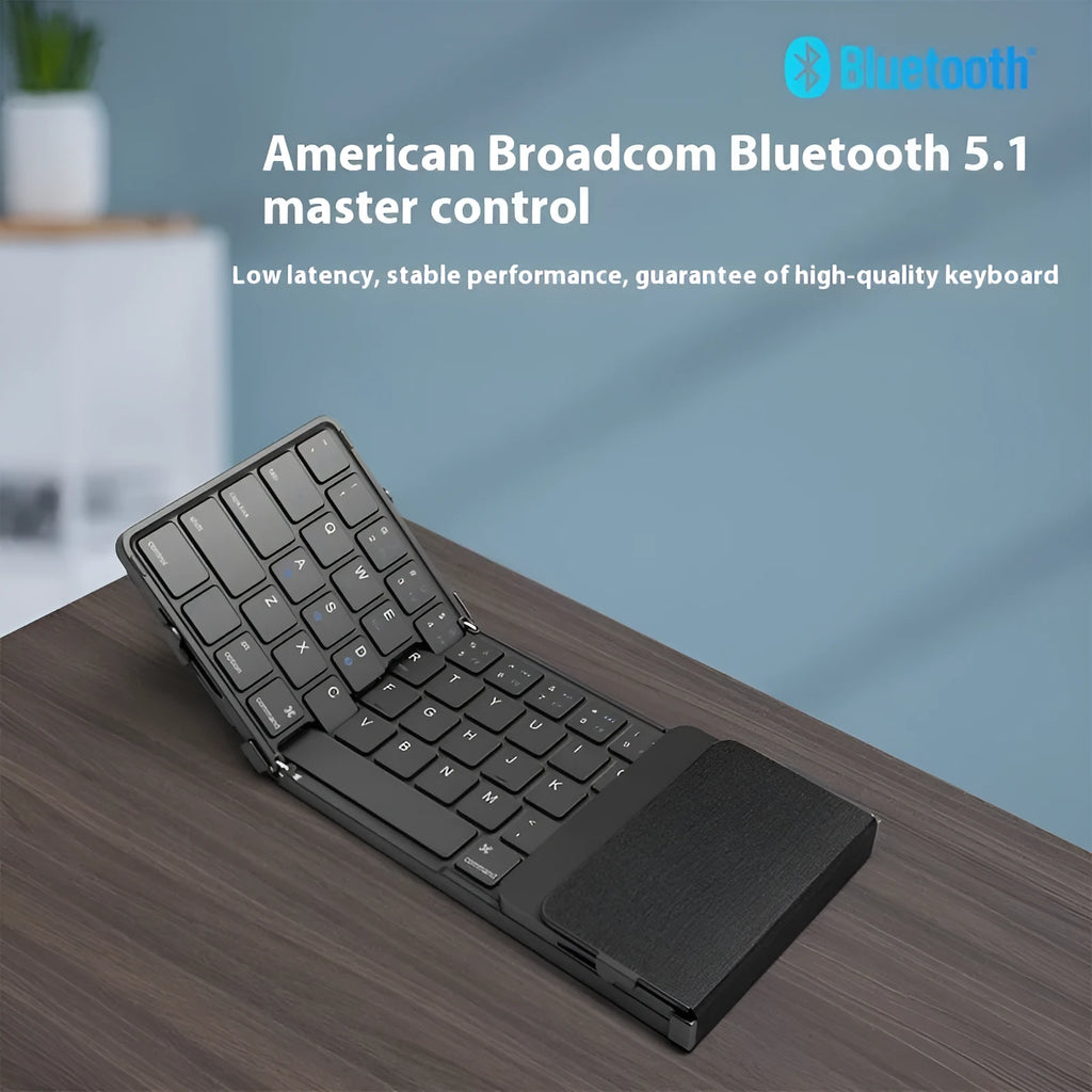 Black folding Bluetooth keyboard with touchpad for tablets and mobile phones