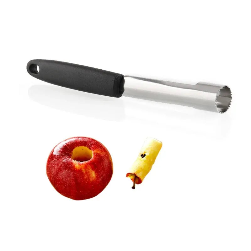 Stainless steel fruit corer with 178mm length and 20mm tube, lying flat on a clean surface