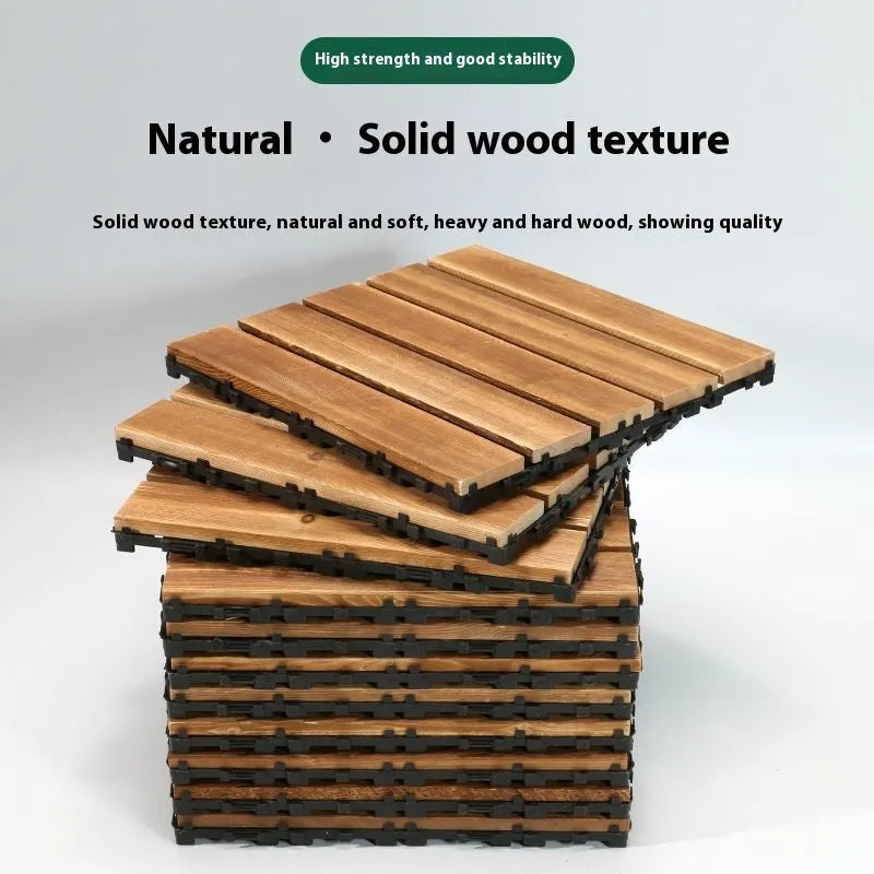 30x30cm camphor pine wood floor tiles with interlocking edges for balcony and indoor-outdoor use