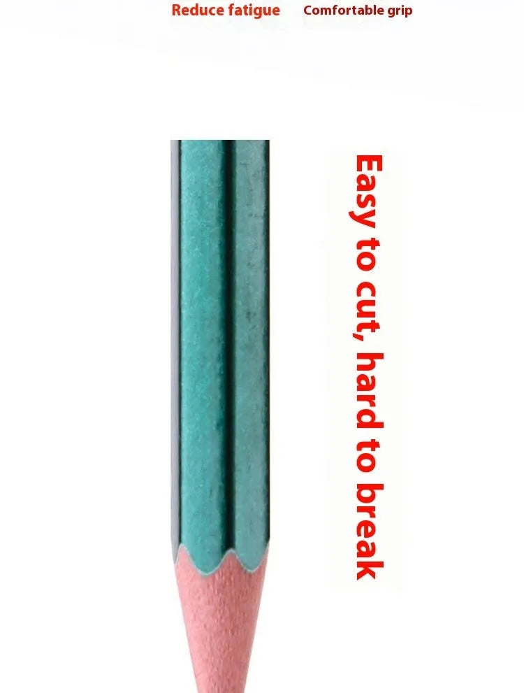Green hexagonal wooden drawing pencils showing HB and 2B markings in a 10-pack set