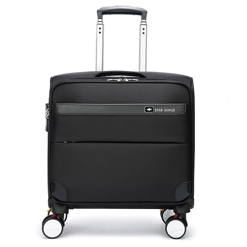 Black 18-inch Oxford cloth carry-on luggage with universal wheels and retractable handle