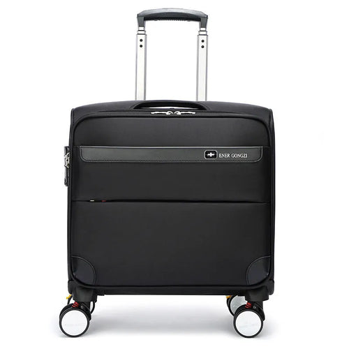 Black 18-inch Oxford cloth carry-on luggage with universal wheels and retractable handle
