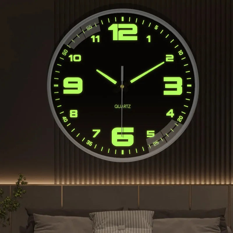 20cm modern luminous wall clock with plastic casing displayed in three colour options