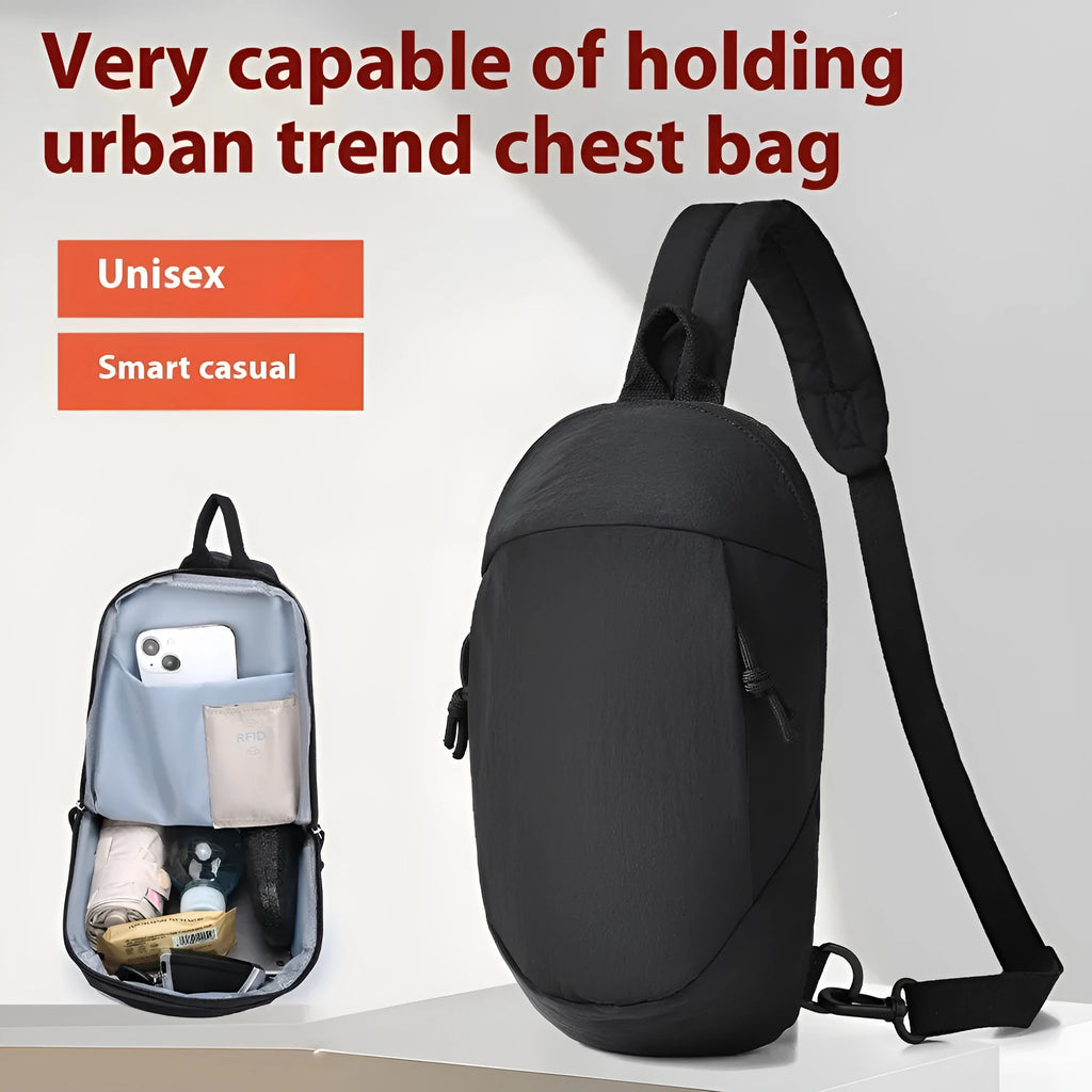Nylon crossbody sports bag in army green with single-shoulder strap, internal phone pocket