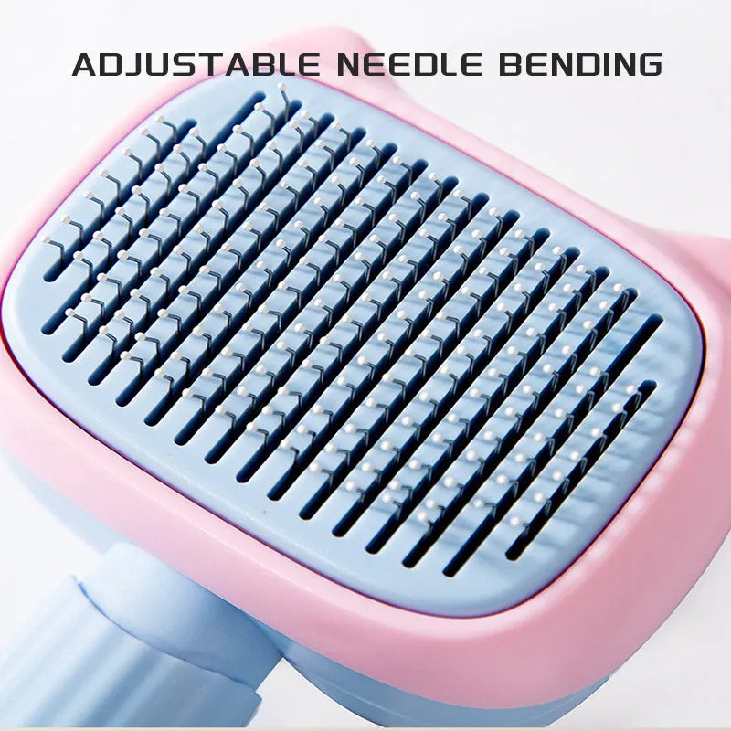 Blue double-sided pet grooming brush with deshedding teeth and dematting comb, 195mm long