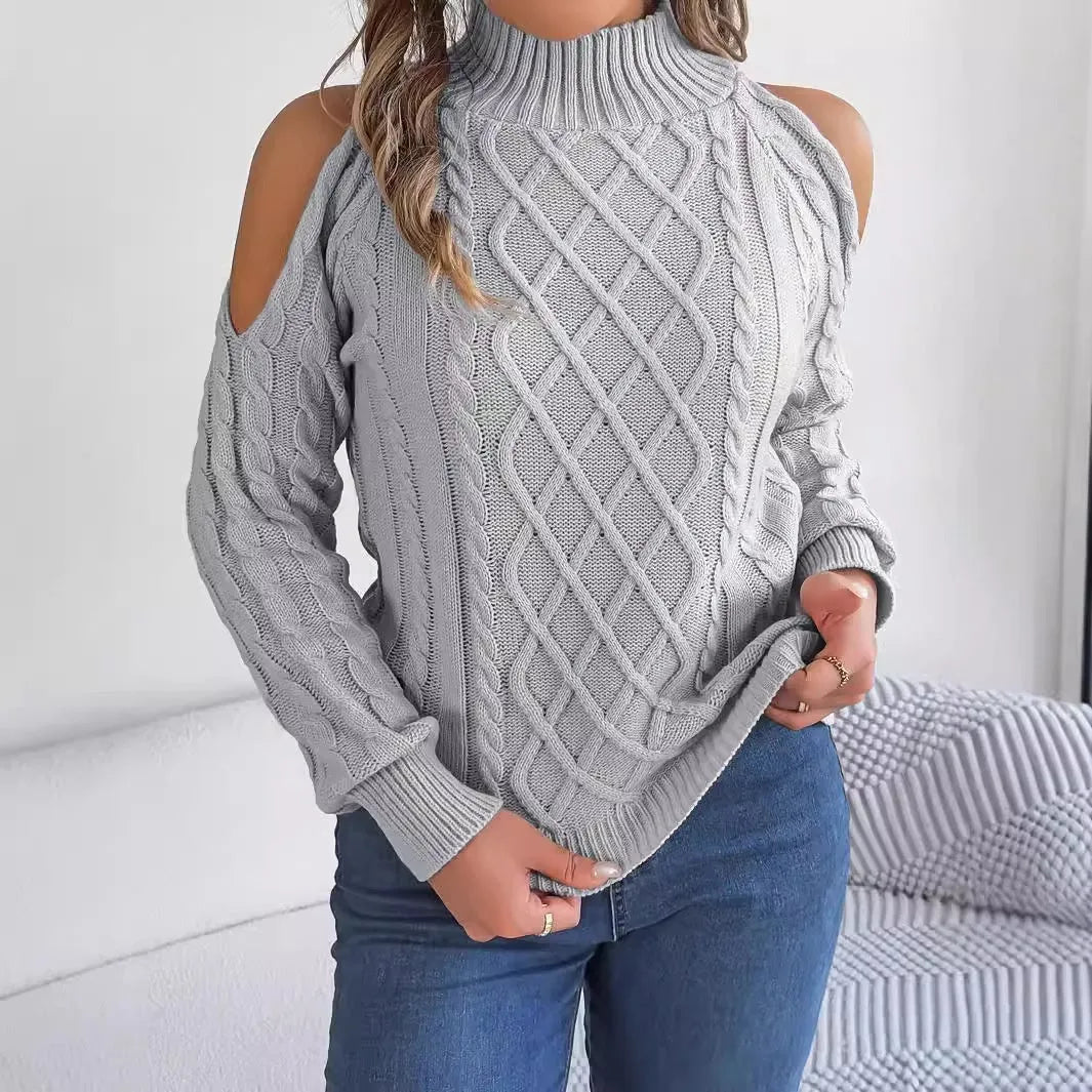 Women's twist strapless sweater with half-high collar and lantern sleeves in acrylic fabric