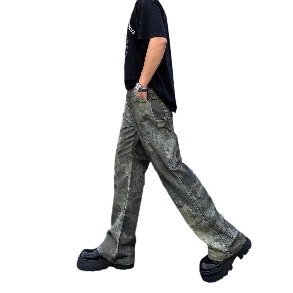Men's straight-leg jeans with digital camouflage pattern in cotton denim fabric