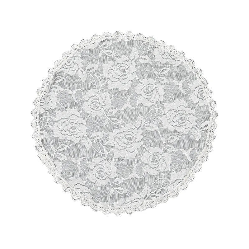 Round polyester bridal head cover with floral decoration in white, 30cm width and length