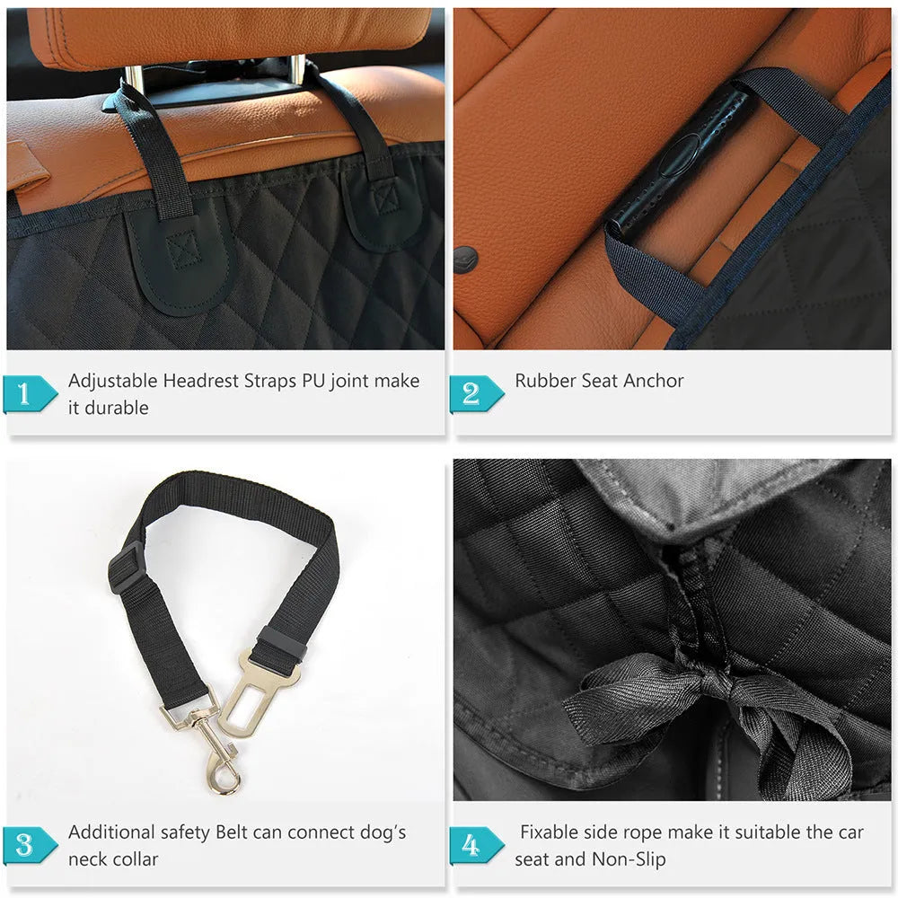 Black Oxford cloth car pet mat measuring 135x120cm with zipper fastening for rear seat protection