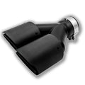 Black carbon fibre car exhaust pipe with double outlet design showing 250mm measurement