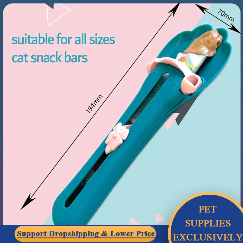 Green and pink pet feed spoon with extrusion design for liquid food and treat dispensing