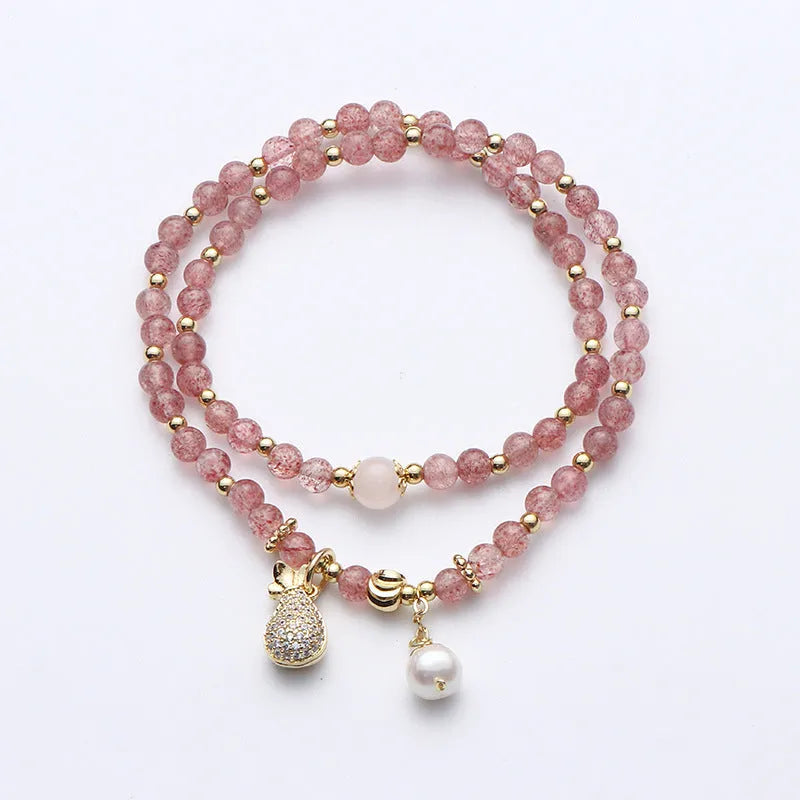 Women's geometric strawberry quartz crystal bracelet for money drawing and luck changing