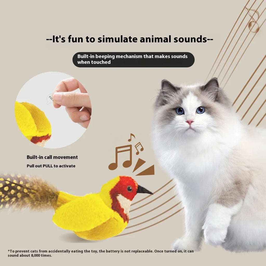 Plush bird simulation cat toy in colourful bird design for interactive pet play