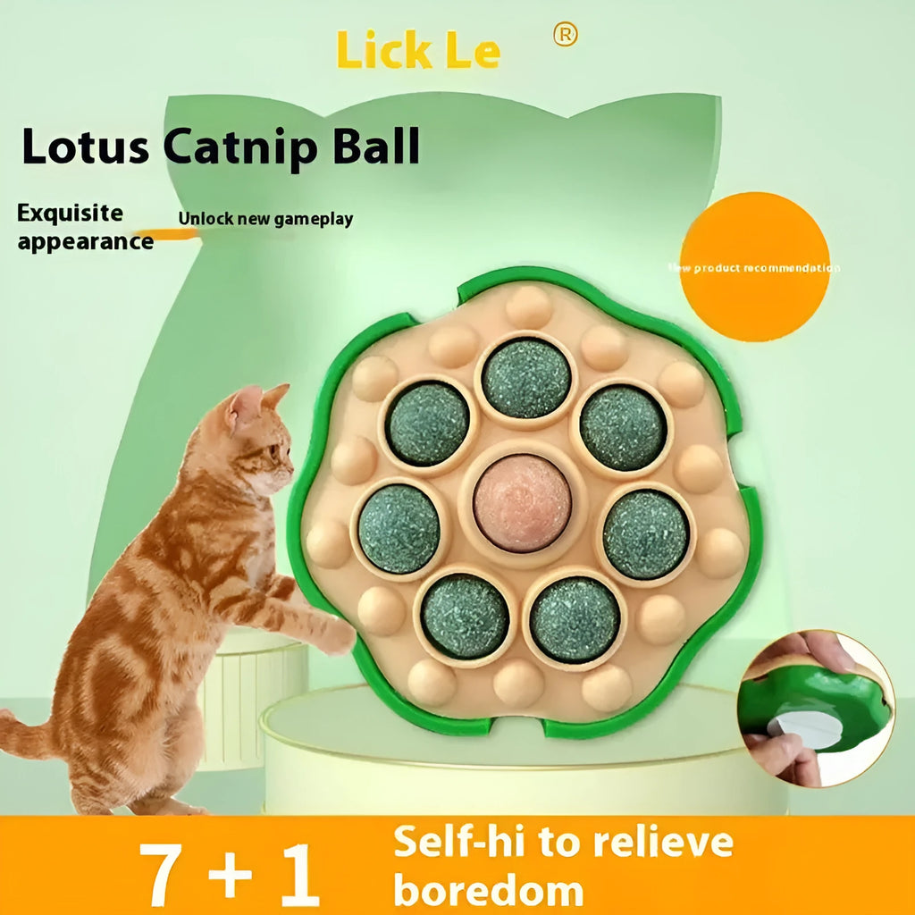 Green catnip ball that sticks on wall, size 10.5x10.5cm, for indoor cats biting and licking