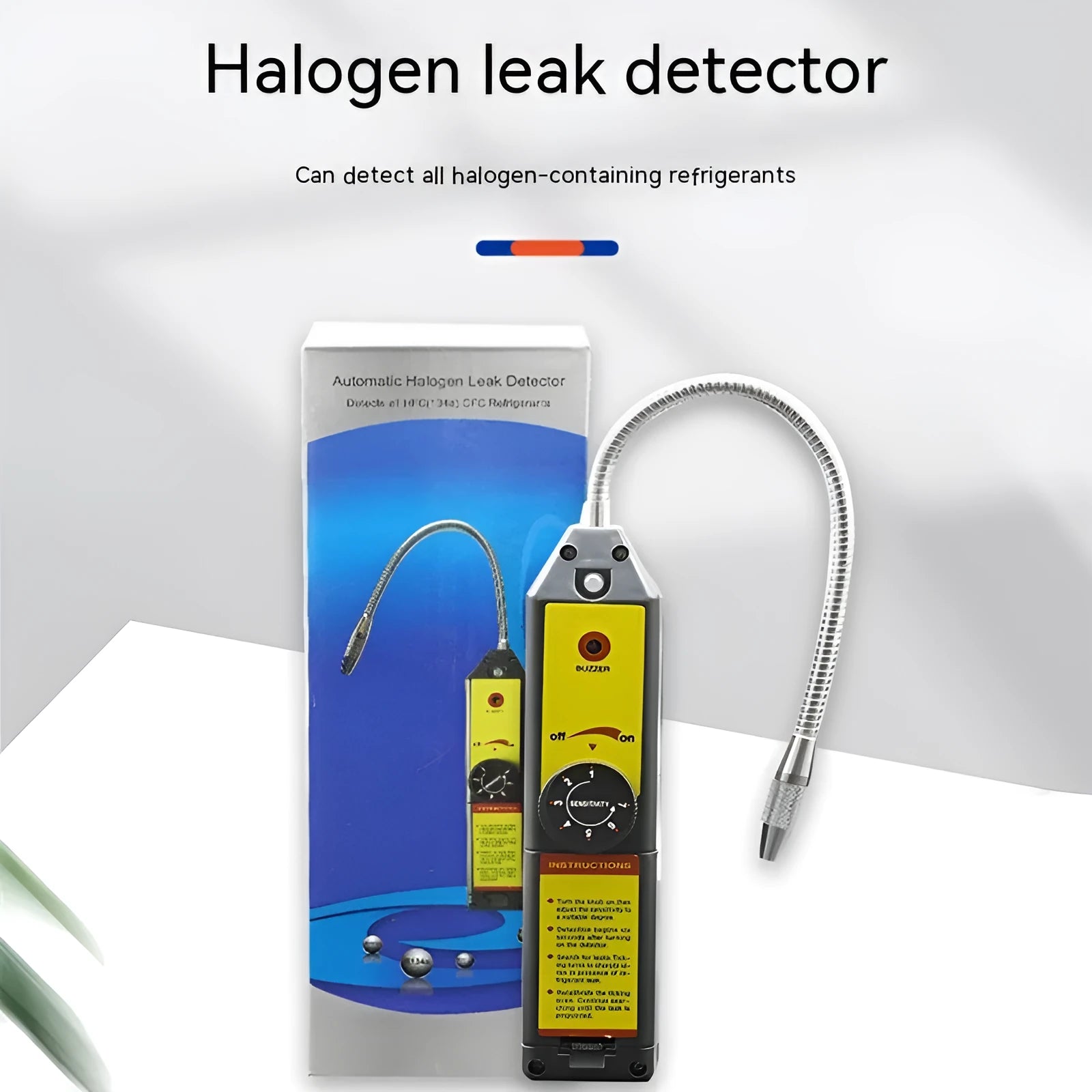 WJL-6000 electronic halogen refrigerant leak detector with extended probe on a workshop bench