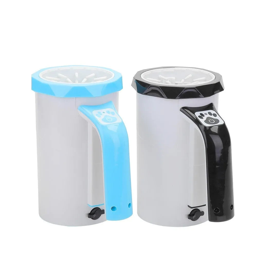 Pet automatic foot-washing cup for dogs in white and black with USB rechargeable silicone interior