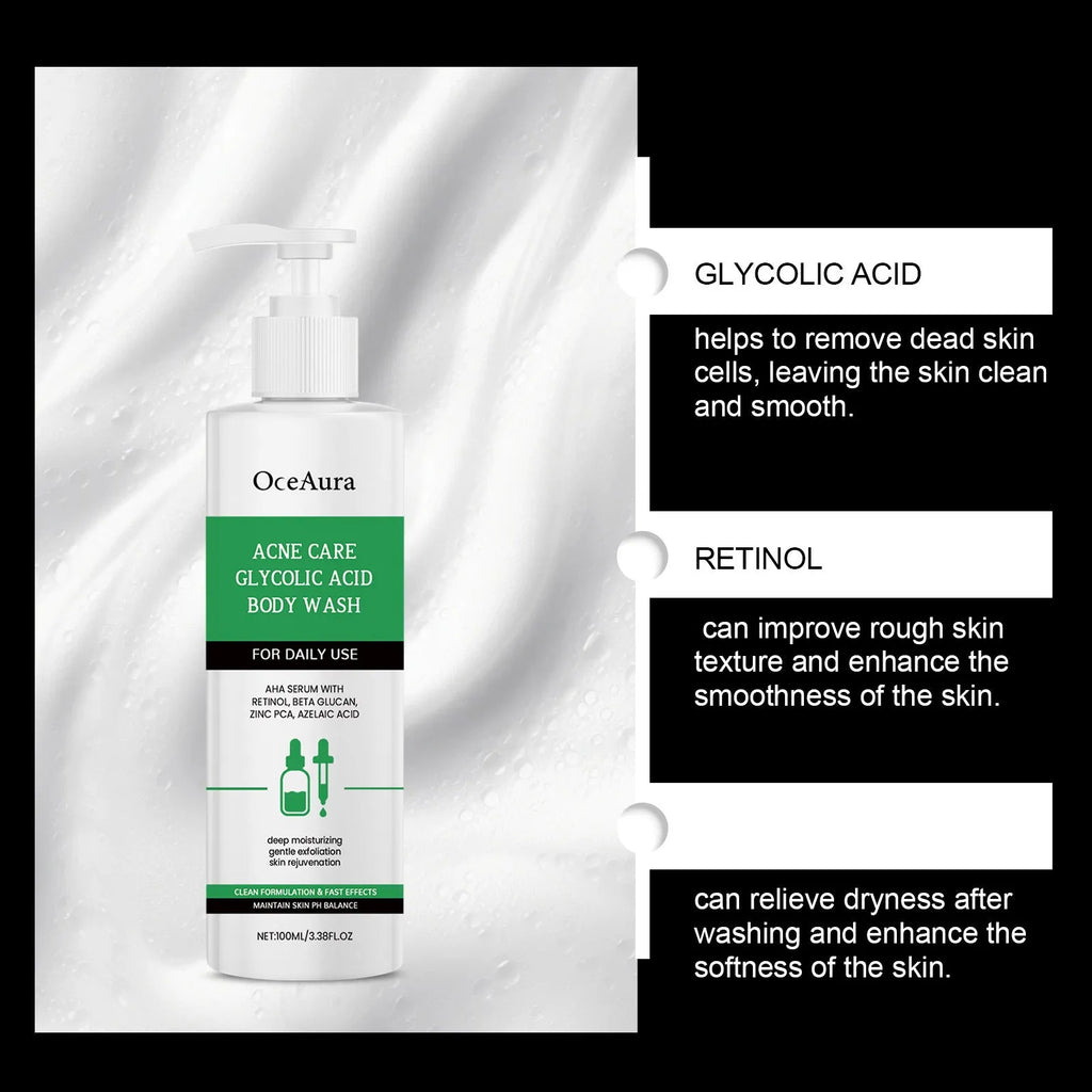 100ml soothing shower gel with retinol and azelaic acid in a compact 4x14.8cm bottle